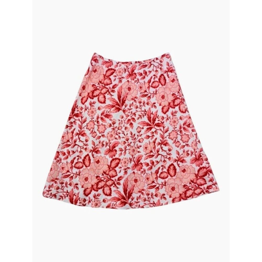 LOFT Ann Taylor 100% Linen Pink Floral A-Line Midi Skirt Size 8 Summer Coastal